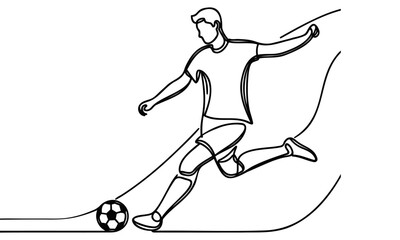 soccer player hits the ball. Continuous one line drawing