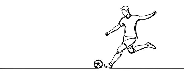 soccer player hits the ball. Continuous one line drawing
