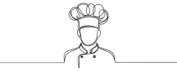 continuous line drawing of professional chef man on white background