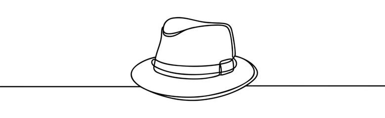 Continuous one line drawing of hat. Isolated on white background vector illustration