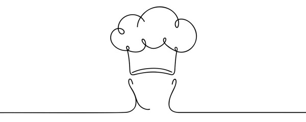 continuous line drawing of professional chef man on white background