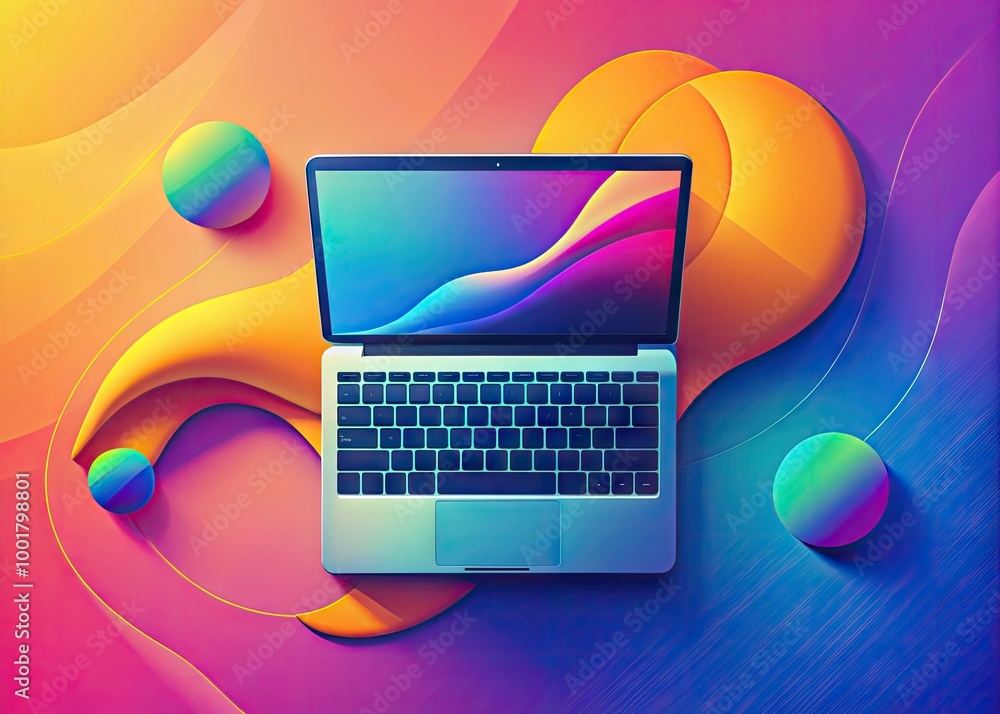 Poster elegant laptop background with soft gradients and abstract shapes for modern digital workspace desig
