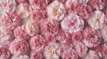 Flowers arranged in the shape of a wall. Red, Elegant, Carnations compose a vibrant and romantic floral background.