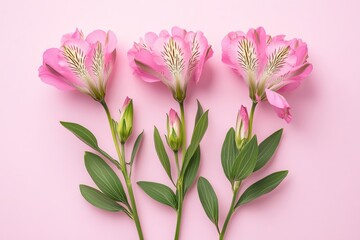 Top view of the Lily of the Incas flower design on a pink background.