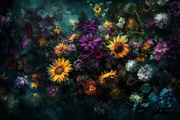 Naklejka premium Stock of colorful flowers in an oil-painted garden