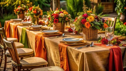 Fototapeta premium Elegant Rustic Table Linens for Weddings Featuring Natural Fabrics and Earthy Color Palettes