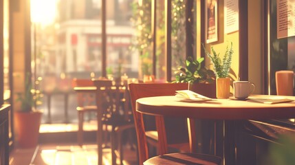 Cozy Cafe Atmosphere - Warm Lighting and Wooden Furniture