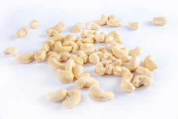Cashew nuts isolated on white background. Organic nuts. close up