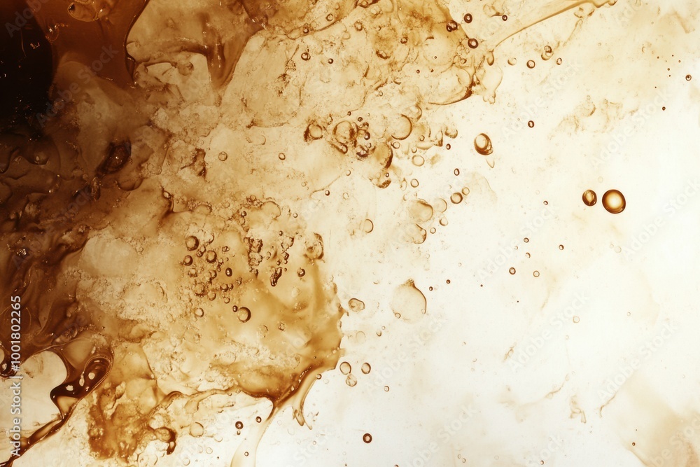 Poster an abstract artistic background featuring dynamic coffee stains and splashes on a light canvas. gene