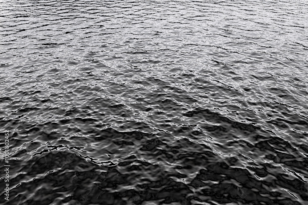 Poster a vast black and white expanse of ocean with gentle waves creating a minimal and contemplative scene