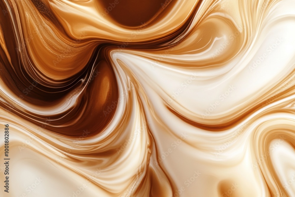 Aufkleber Swirling patterns of coffee blending gracefully with milk in a mesmerizing abstract composition. Generative AI