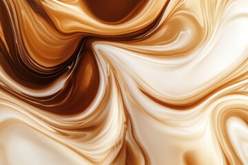 Swirling patterns of coffee blending gracefully with milk in a mesmerizing abstract composition. Generative AI