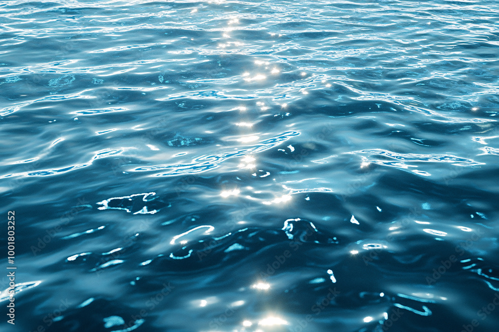 Poster a sparkling ocean surface with gentle waves reflecting bright sunlight creating a refreshing and tra