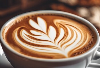 Close up shot of a cappuccino with latte art