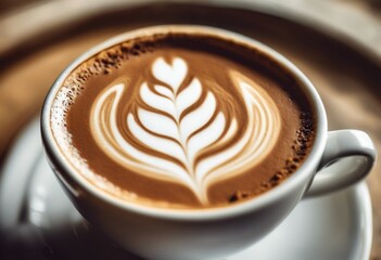Close up shot of a cappuccino with latte art