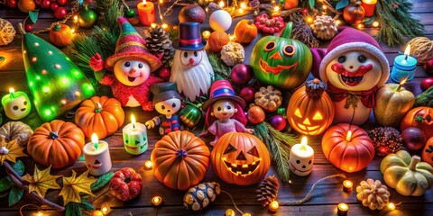 Enchanting Halloween and Christmas Fusion with Spooky Characters and Whimsical Festive Decor