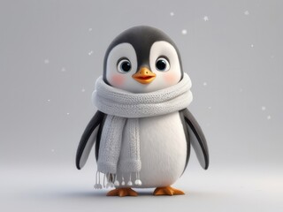 Fototapeta premium A cute penguin wearing a scarf and looking at the camera