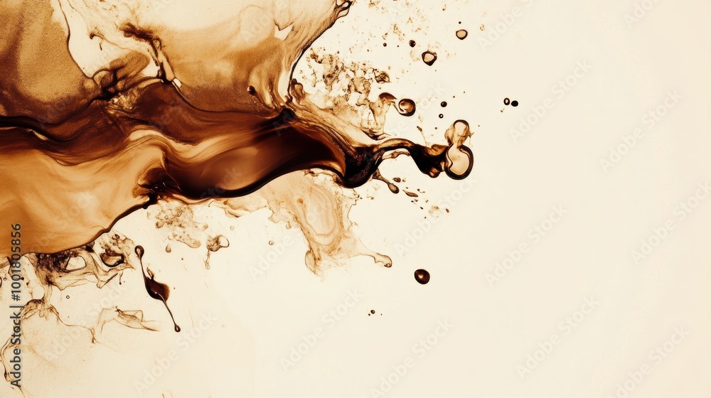 Poster abstract art created from spilled coffee stains and splashes on canvas during daylight hours in a cr