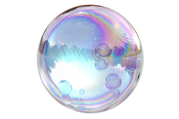 Transparent Iridescent Sphere with Inner Bubbles - Abstract 3D Art, Reflective Surface, Shimmering Colors, Geometric Shapes