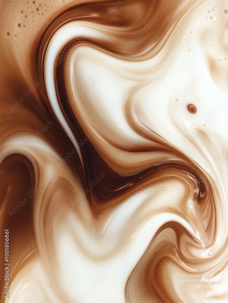 Aufkleber Swirls of coffee blend into creamy milk creating a mesmerizing abstract pattern in a close-up display. Generative AI