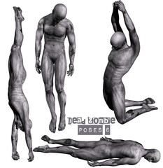 3D render of dead zombie poses 6 illustration