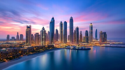 Fototapeta premium Stunning Skyline of Dubai, United Arab Emirates at Dusk