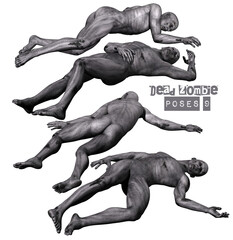 3D render of dead zombie poses 9 illustration isolated