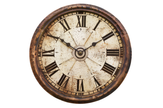 Transparent Antique Roman Numeral Clock Face with Distressed Detail - Powered by Adobe