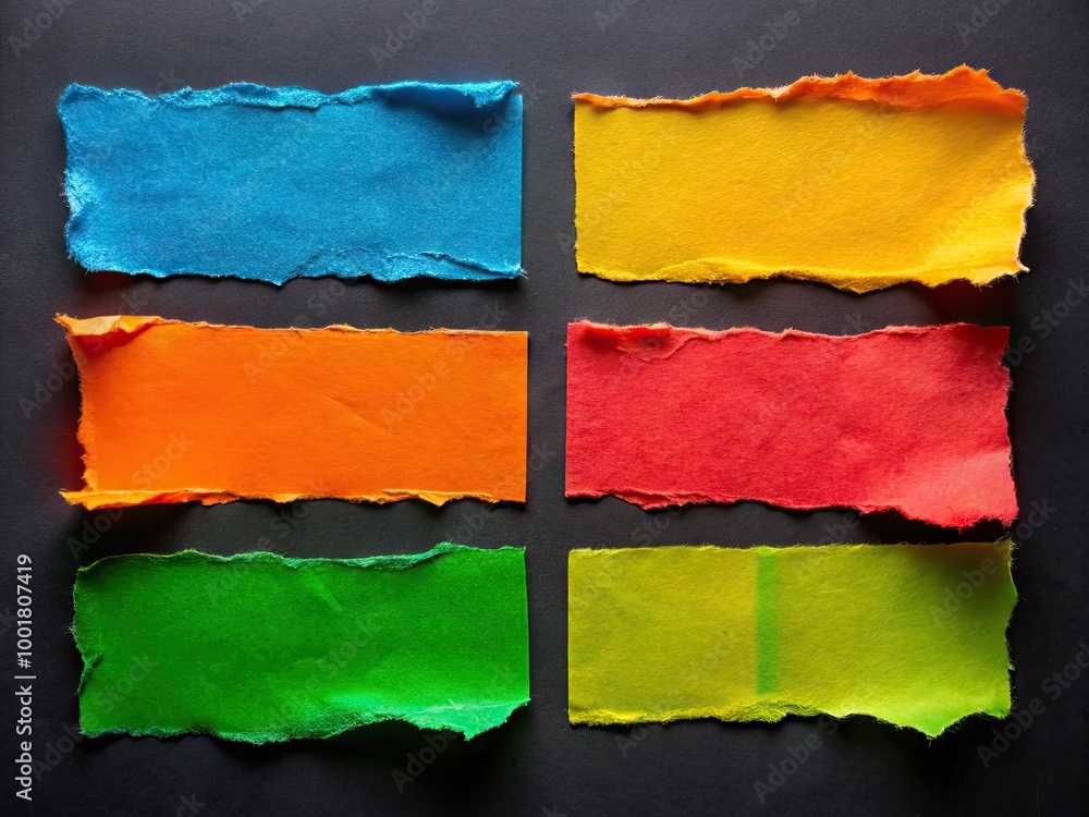 Poster four torn papers taped to a black background creating a unique and creative visual element