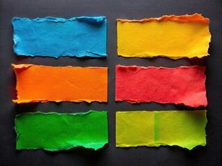 Four Torn Papers Taped to a Black Background Creating a Unique and Creative Visual Element