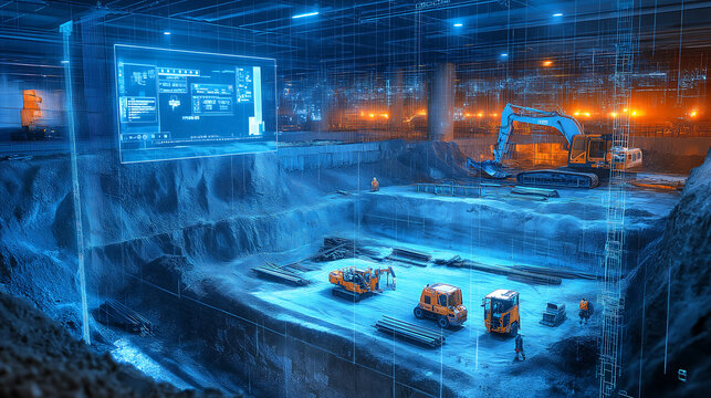 Precision engineering with laser scanning technology, accurate measurements in construction, high-tech surveying tools, digital display