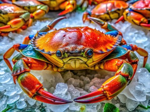 Freshly Caught Centolla Crab on Ice Ready for Cooking in a Seafood Market Displaying Its Beauty