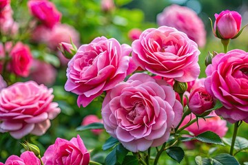 Fototapeta premium Fresh Pink Roses in Natural Background Creating a Fragrant and Beautiful Floral Display Outdoors