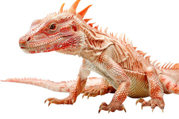 Fototapeta premium Transparent Red Dragon Lizard with Scales, Claws, and Spikes - Fantasy Creature Concept