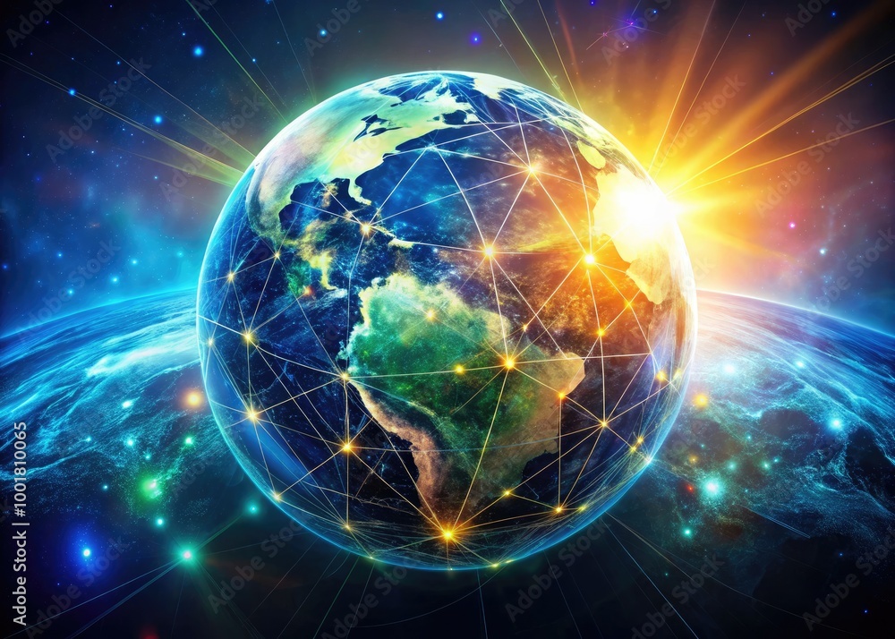 Aufkleber globe representing science and innovation with bright light effects and abstract digital elements