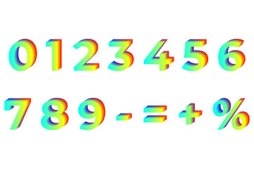 Set of colorful 3D gradient numbers and symbols, vector illustration.