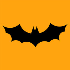 Black bat icon on orange background, vector illustration.