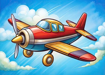 Hand-drawn illustration of a simple airplane design in a cartoon style with vibrant colors and details