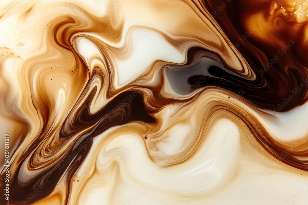 Aufkleber swirls of coffee merging with milk create an abstract pattern in a warm, inviting moment during brea
