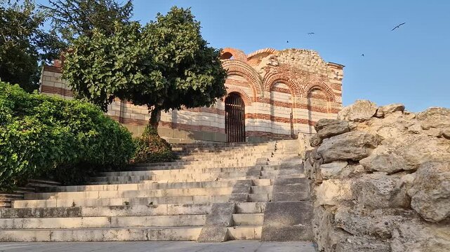 Medieval Church of St John Aliturgetos near the ancient theatre in the old town of Nessebar, UNESCO world heritage in Bulgaria, antique Mesembria