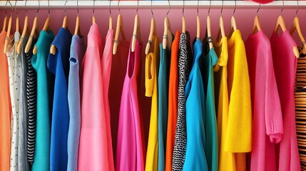 Fototapeta premium organized wardrobe with neatly hung clothes and sorted accessories