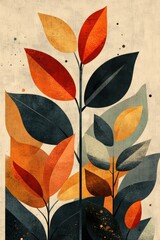 vegan botanical art, modern leaf and vegetable motifs in earthy tones for world vegan day celebrations abstract botanical design