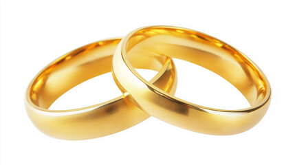 Pair of Gold Wedding Rings Isolated on White Background