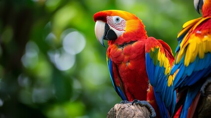 Obraz premium Colorful macaw perched in lush green surroundings