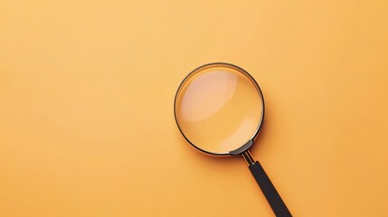 Photo of magnifying glass on left side over orange pastel background with copyspace for put your text or logo.,Flat lay top view mock-up item concept. with generative ai