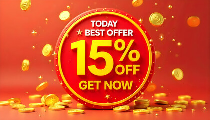 Fototapeta premium 3D badge shape best offer sale promotion 15 percent discount background