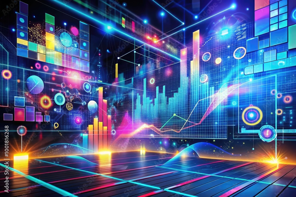 Poster Innovative Digital Strategy Concept with Abstract Technology Background and Data Visualization Elements