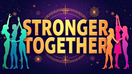 Text Stronger Together with Empowering Typography and Women Supporting Each Other