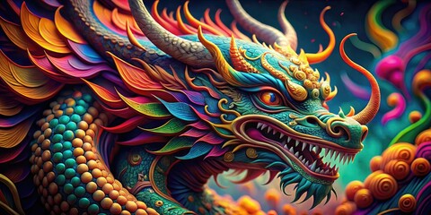 Obraz premium Intricate Dragon Icon Design with Bold Lines and Vibrant Colors for Creative Projects and Branding