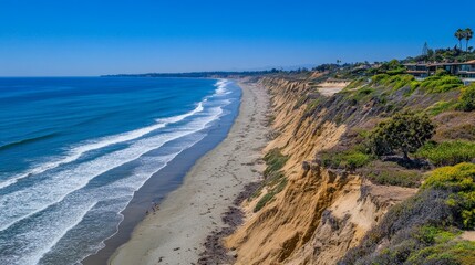 Stunning Coastline Vista with Crashing Waves and Lush Greenery
